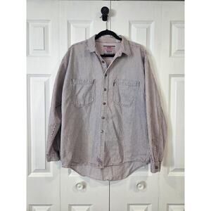 Vintage Levi's Denim Metal Button Shirt Long Sleeve Railroad Stripe Mens Size L